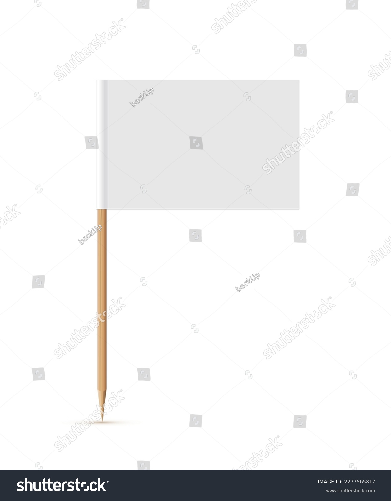 SVG of White flag on wooden toothpick. Rectangle paper topper for cake or other food isolated on white background. Blank mockup for advertising and promotions, location mark, map pointer. svg