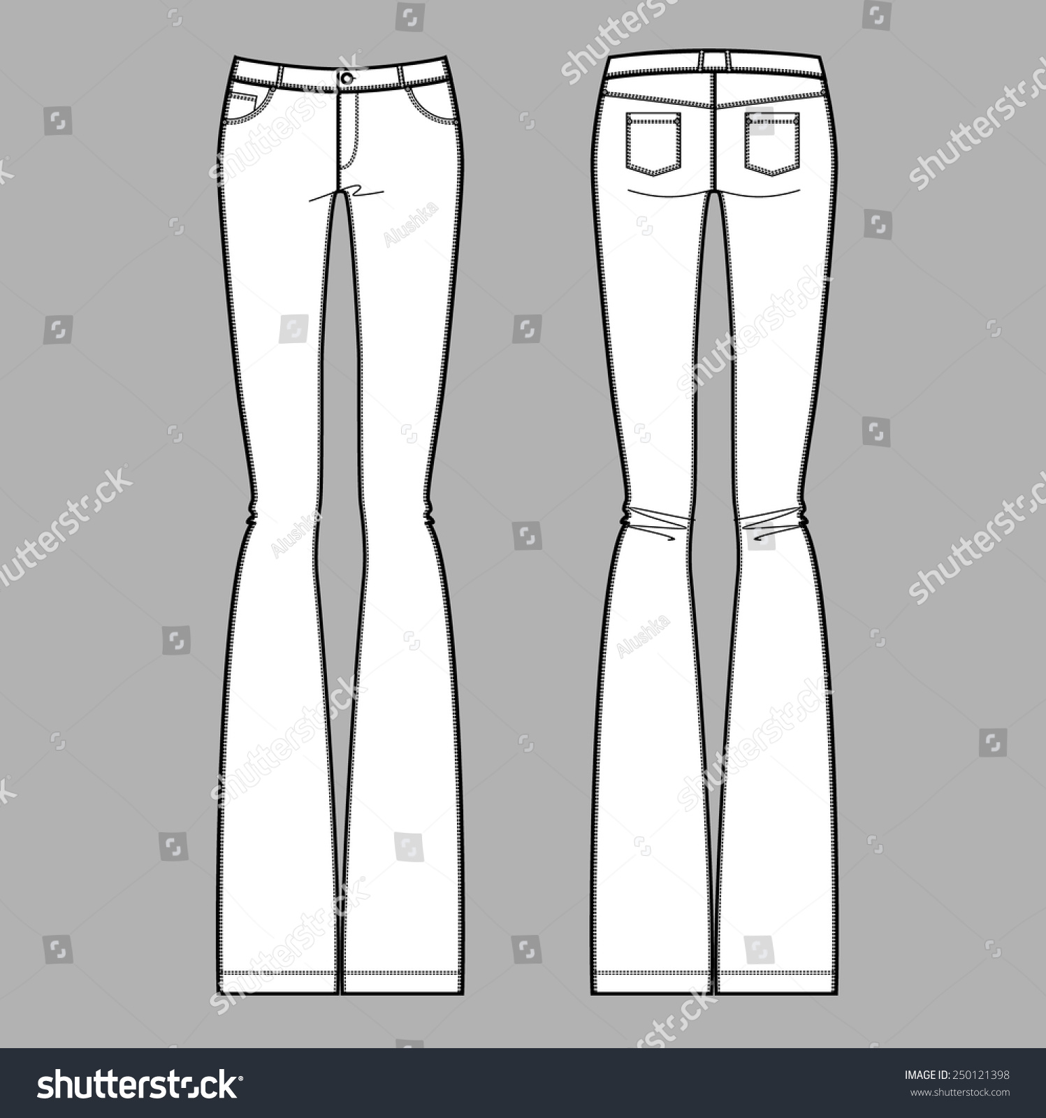 White Flared Jeans Isolated Front Back Stock Vector (Royalty Free ...