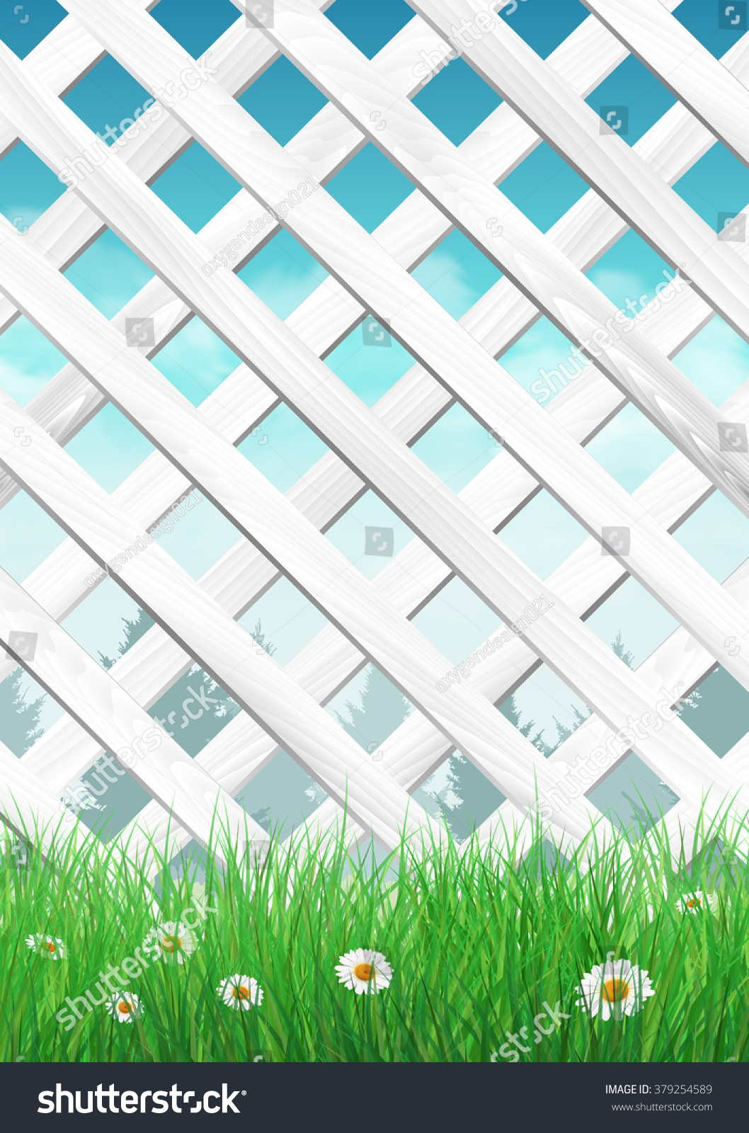 White Garden Fence Grass Flowers Spring Stock Vector Royalty Free 379254589