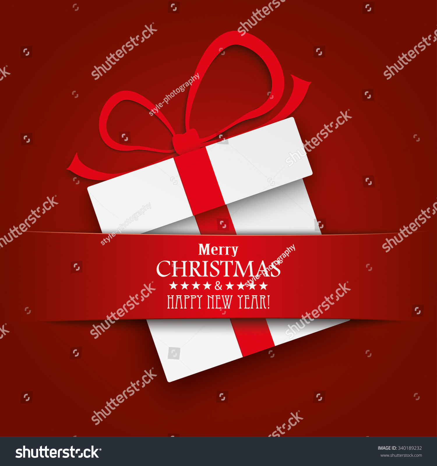 White Gift Carton With Red Banner, On The Red Background. Eps 10 Vector ...