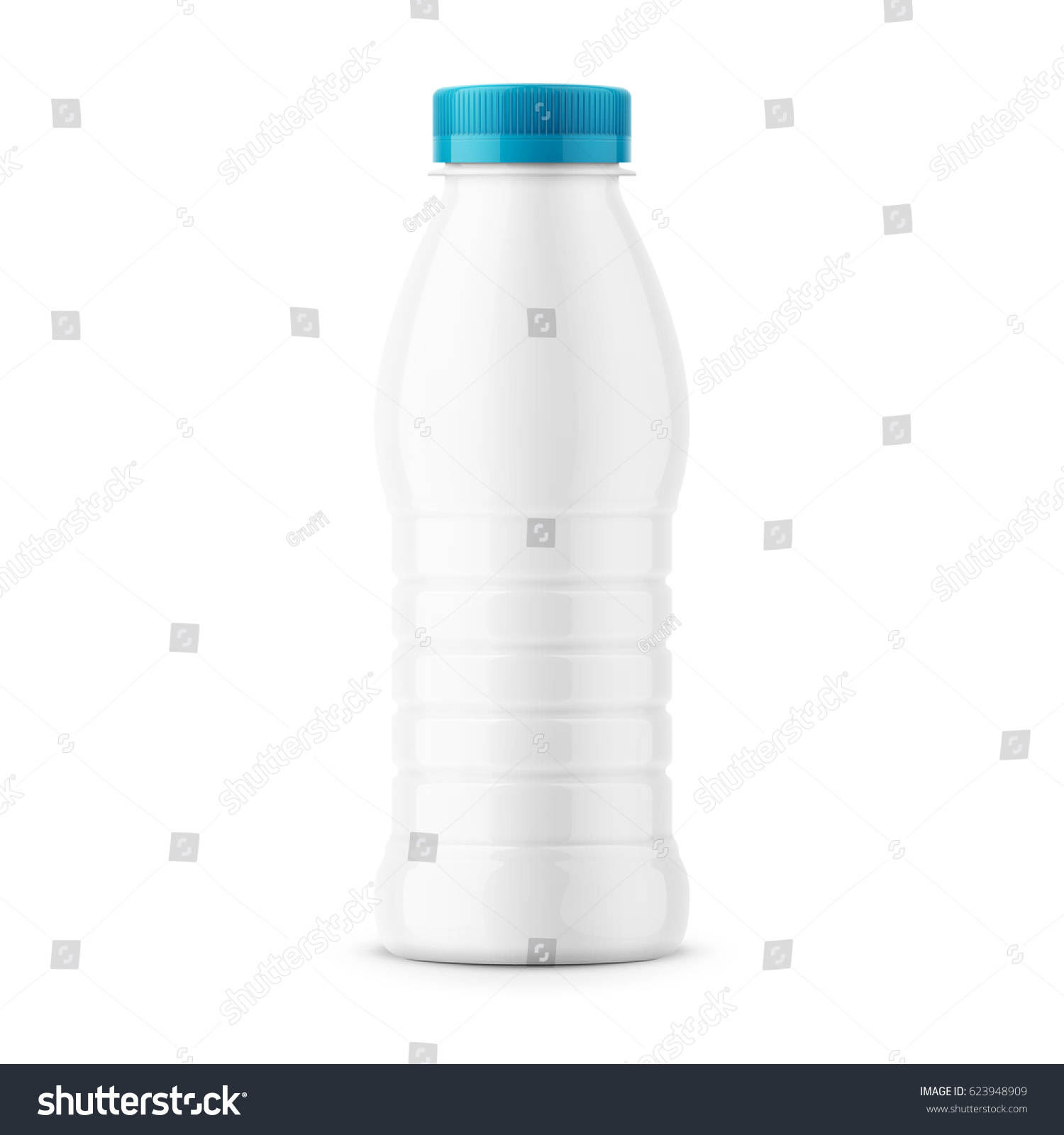 SVG of White glossy plastic bottle with screw cap for dairy products milk, drink yogurt, cream, dessert. 385 ml. Realistic packaging mockup template. Front view. Vector illustration. svg