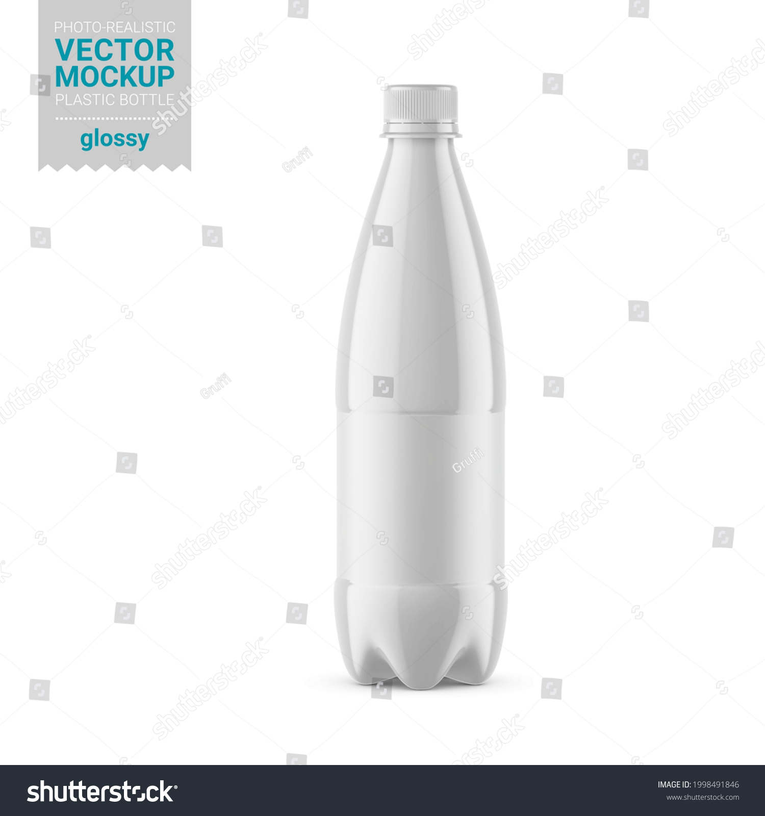 SVG of White glossy plastic bottle with screw cap. Photorealistic packaging mockup template. Vector 3d illustration. Contains an accurate mesh to wrap your artwork with the correct envelope distortion. svg