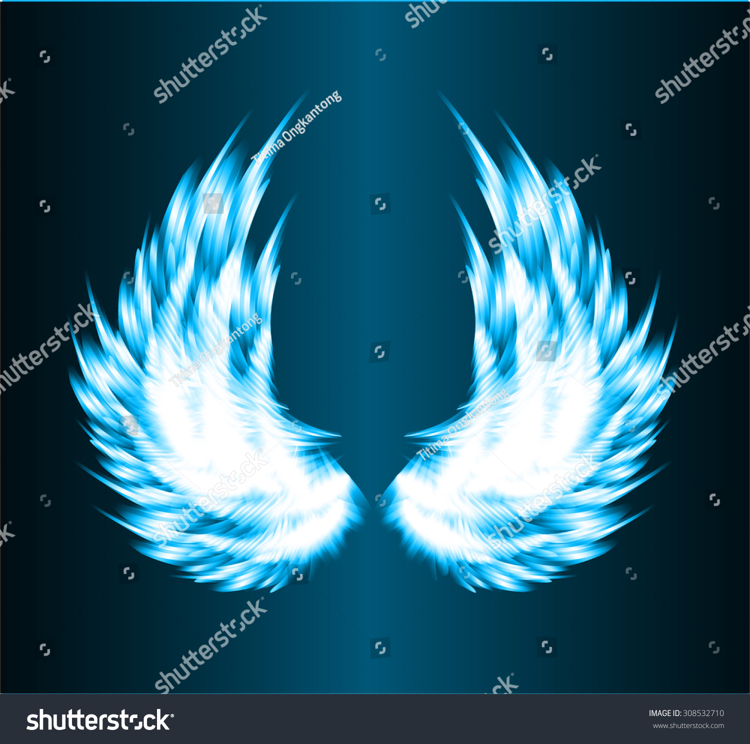 White Glowing, Stylized Angel Wings On A Blue Background. Vector ...