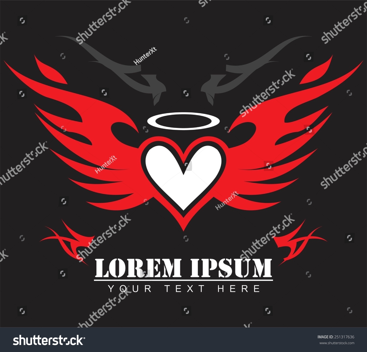 White Heart Red Wing Winged White Stock Vector Royalty Free