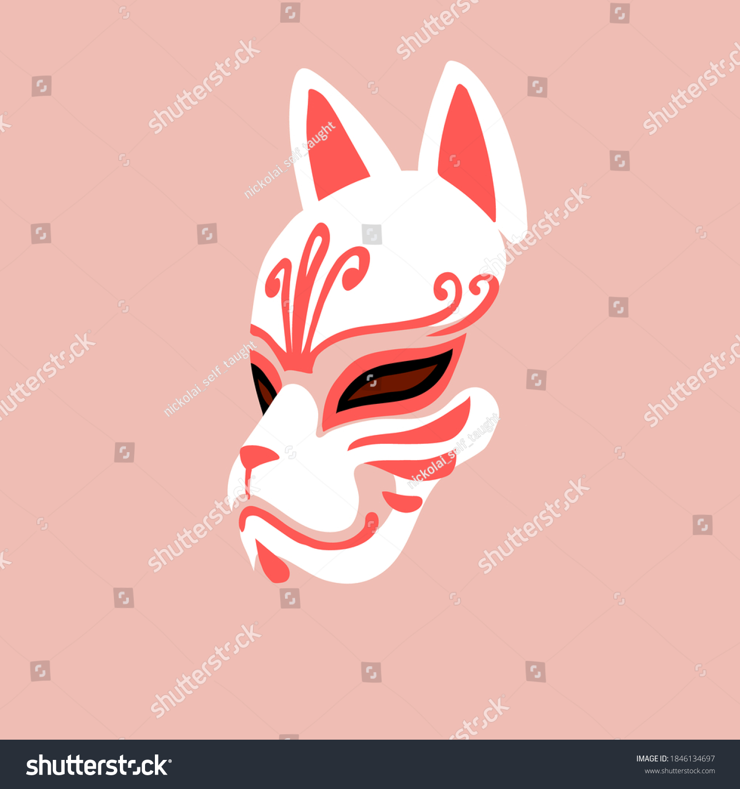 White Japanese Cat Mask Red Patterns Stock Vector (Royalty Free) 1846134697