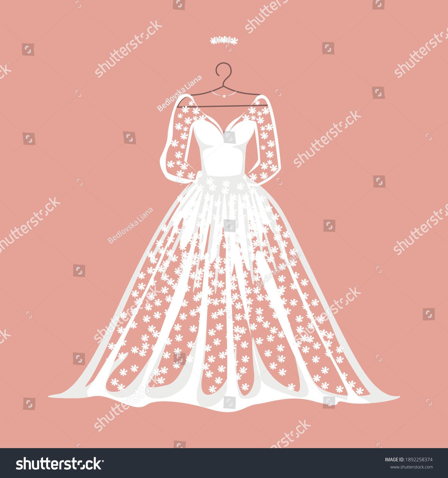 SVG of White lace wedding dress on a hanger. Background vector illustration. svg