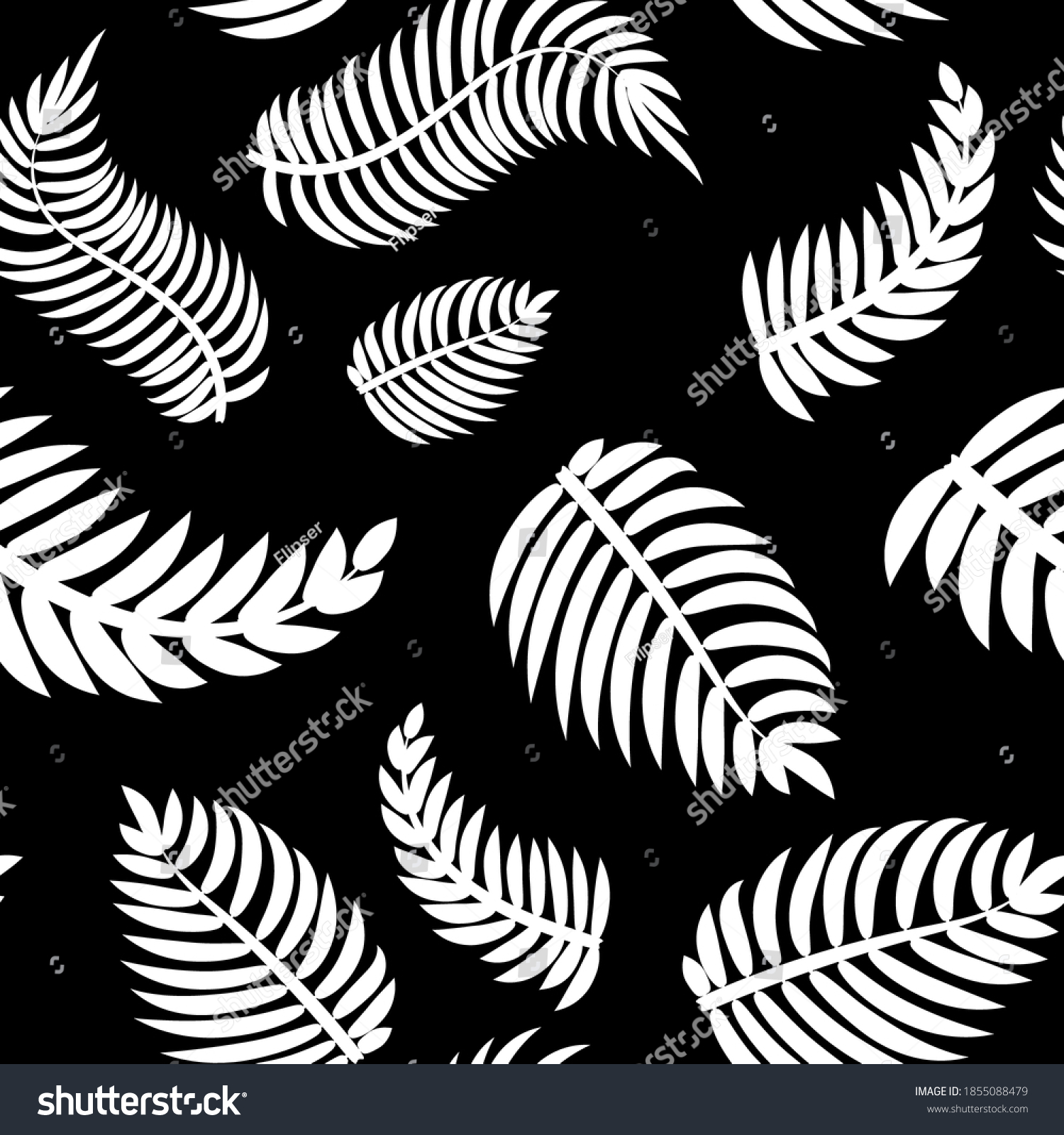 White Leaves On Black Background Seamless Stock Vector (Royalty Free ...
