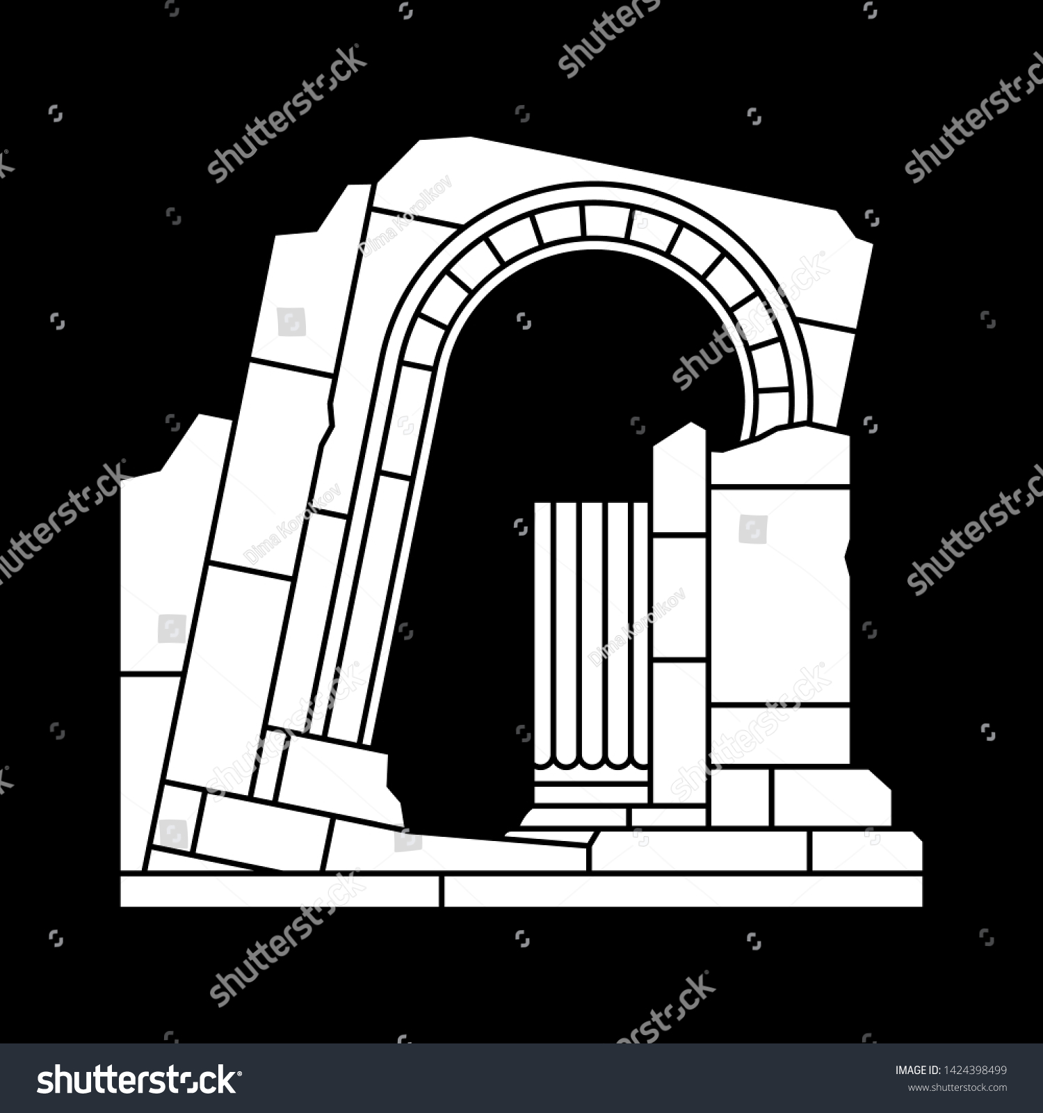 White Linear Silhouette Antique Ruins Broken Stock Vector (Royalty Free ...