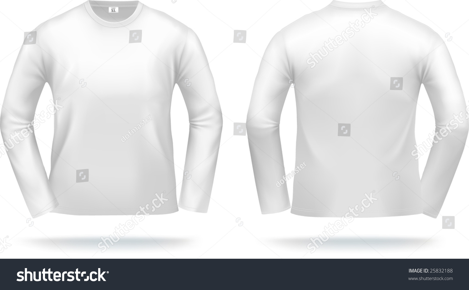 White Long-Sleeved T-Shirt Design Template (Front & Back). Contains ...