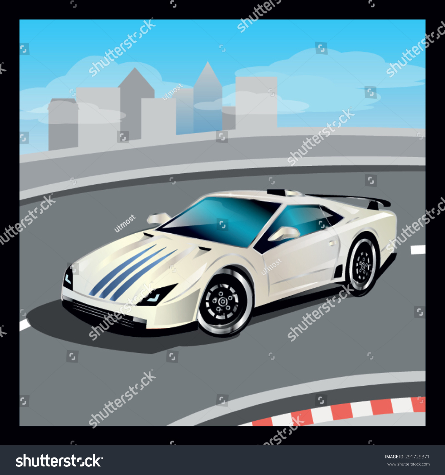 White Luxury Vector Cartoon Sports Car Stock Vector (Royalty Free