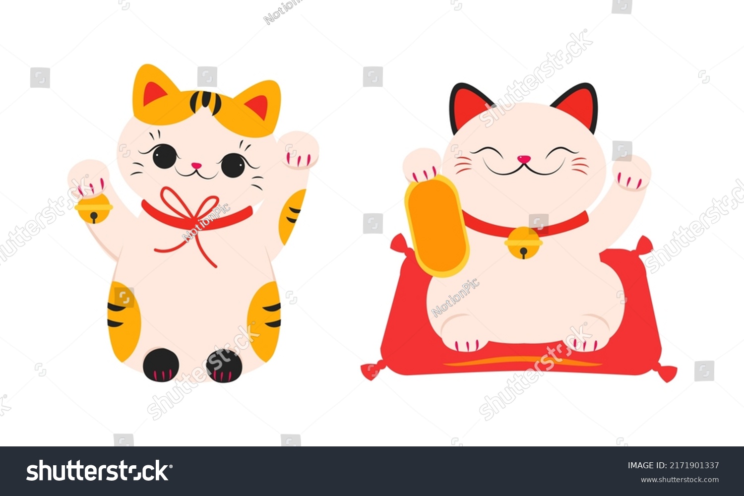 SVG of White Maneki Neko, cute Asian lucky cats set. Fortune, folklore toy cartoon vector illustration svg