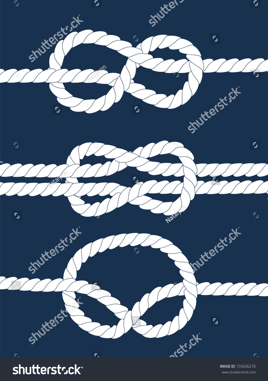 White Navy Rope With Nautical Knots On Dark Blue Background, Vector ...