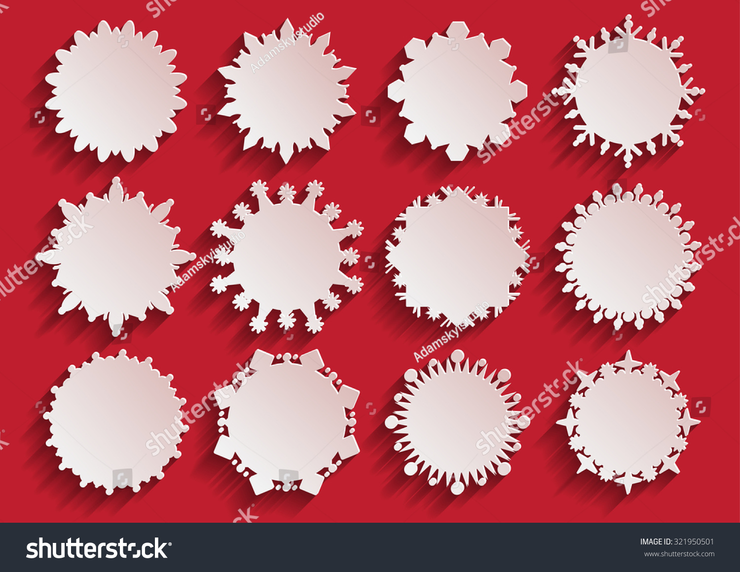 White Paper 3d Snowflake Frames On Stock Vector (Royalty Free ...