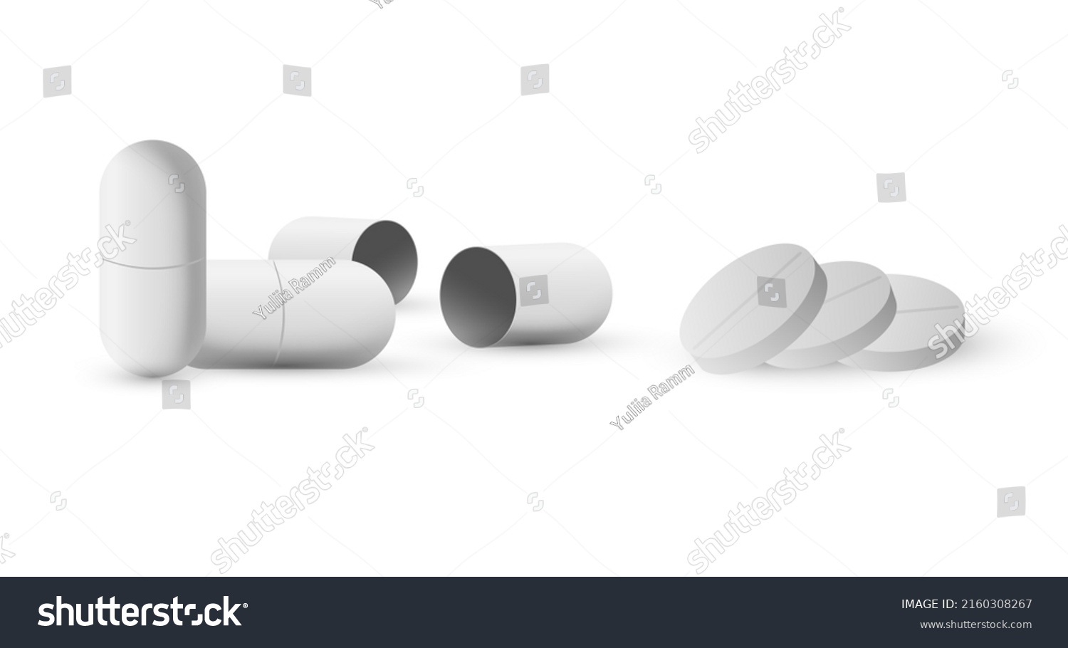 SVG of White pills and capsules on a white background. Medicines, pharmaceuticals, placebo. Vector illustration svg