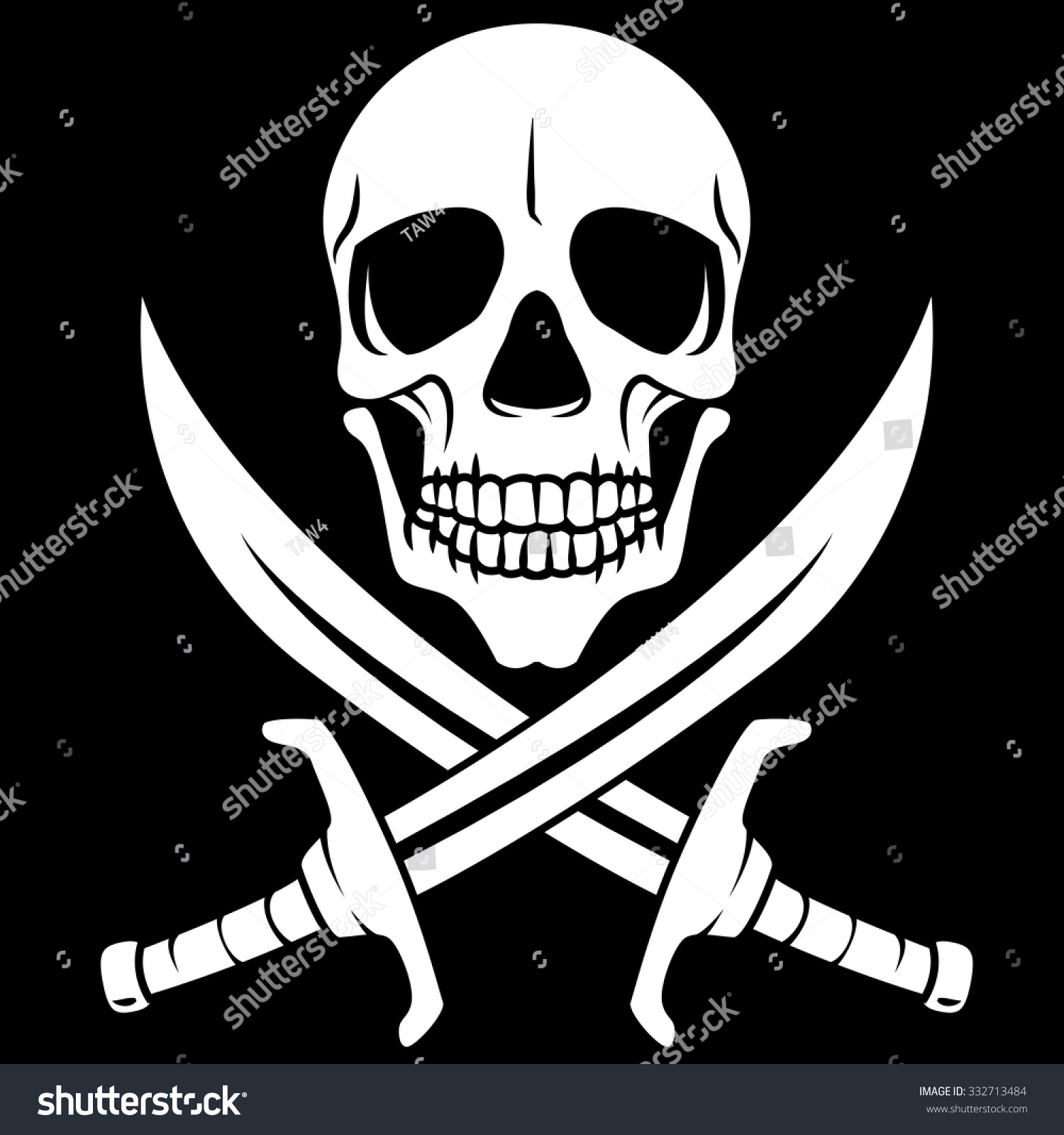 White Pirate Symbol On Black, Vector Art And Illustration. - 332713484 ...