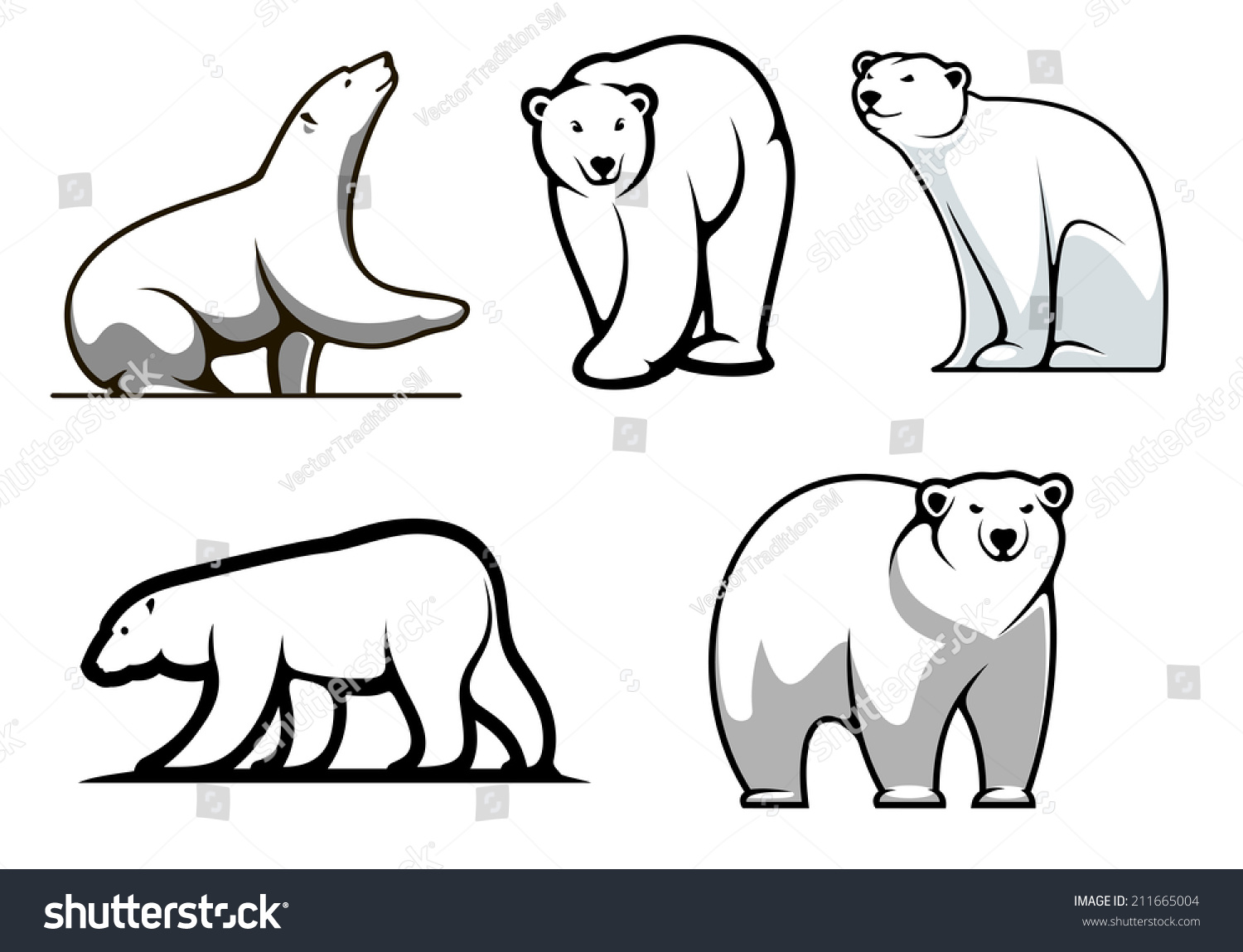 SVG of White polar bears set in cartoon style for mascot or logo design svg