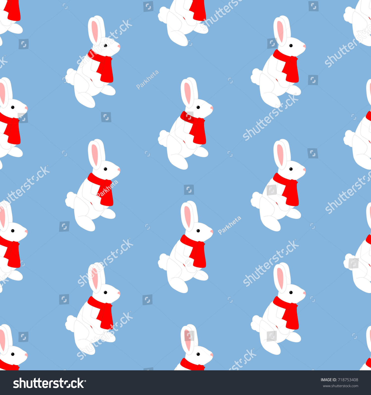White Rabbit Pattern On Blue Background Stock Vector (Royalty Free ...