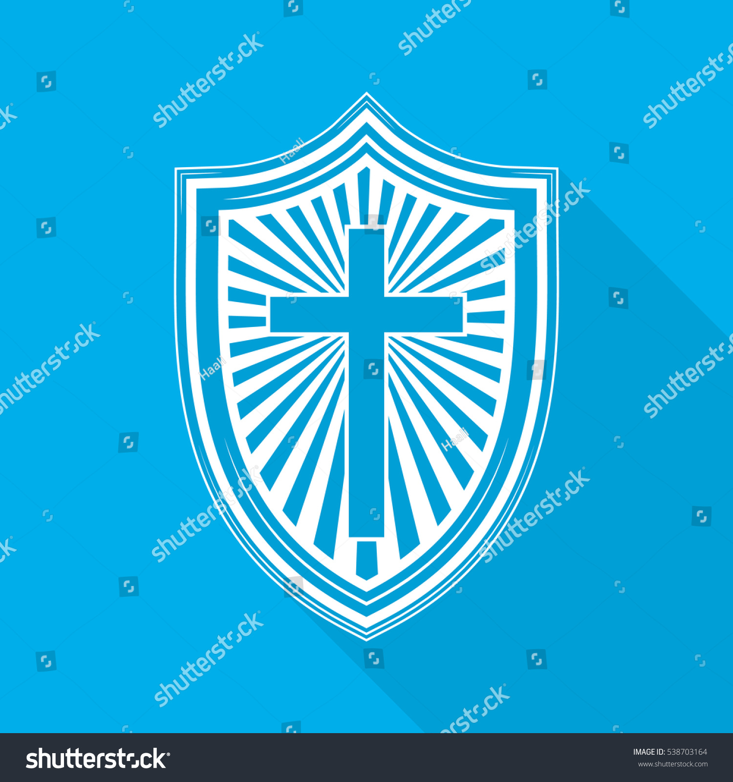 White Shield Christian Cross On Blue Stock Vector (Royalty Free) 538703164