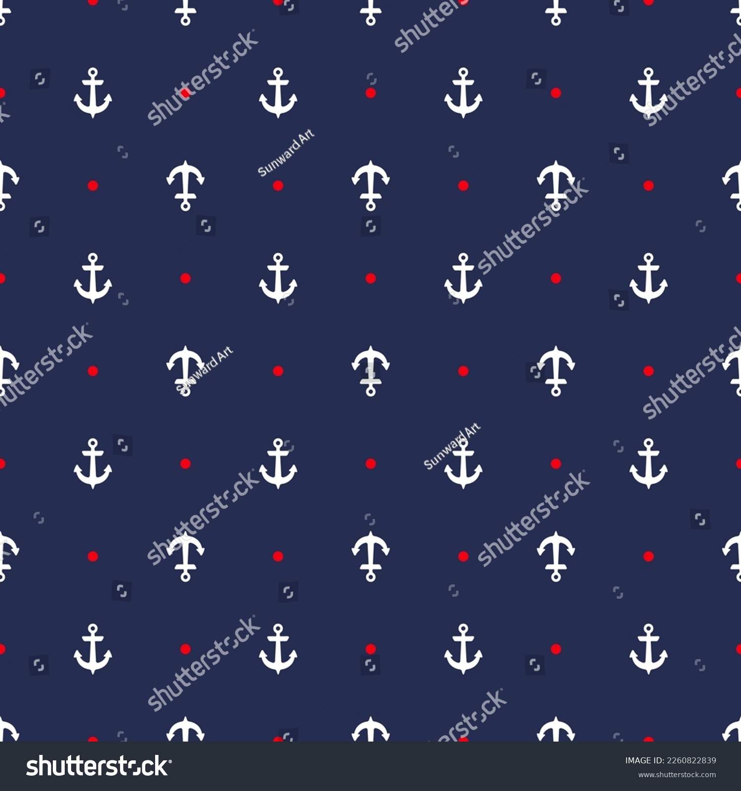 SVG of White ship anchors and red dots marine vector seamless pattern. Clothes print. Navy vessel equipment ornament. Boat anchor endless pattern, sailor style shirt fabric print. svg