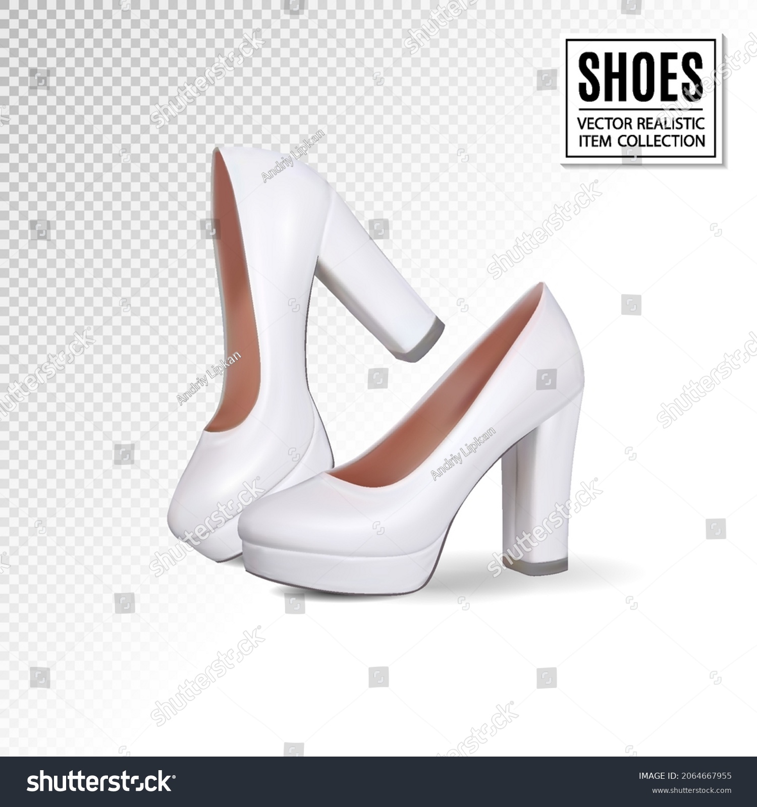 SVG of White shoes of the bride. Beautiful classic wedding shoes on transparent background. Quality realistic vector, 3d illustration svg