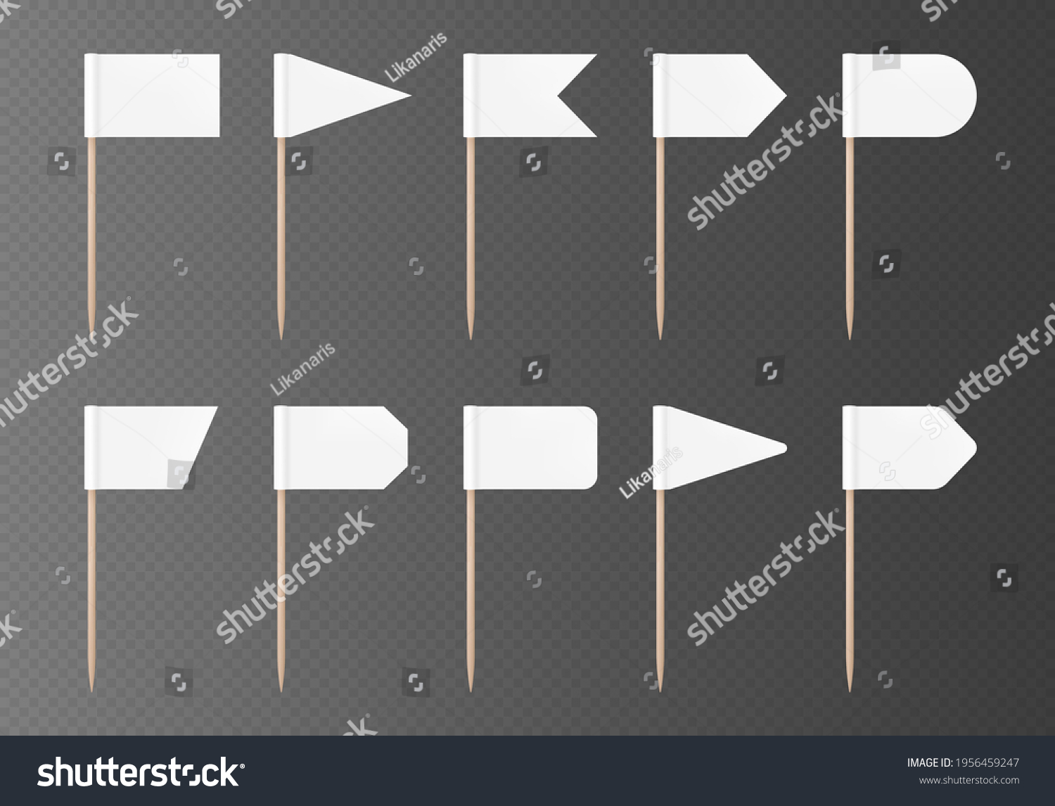 SVG of White toothpick flags isolated on a transparent background. Blank flag on a wooden stick. svg