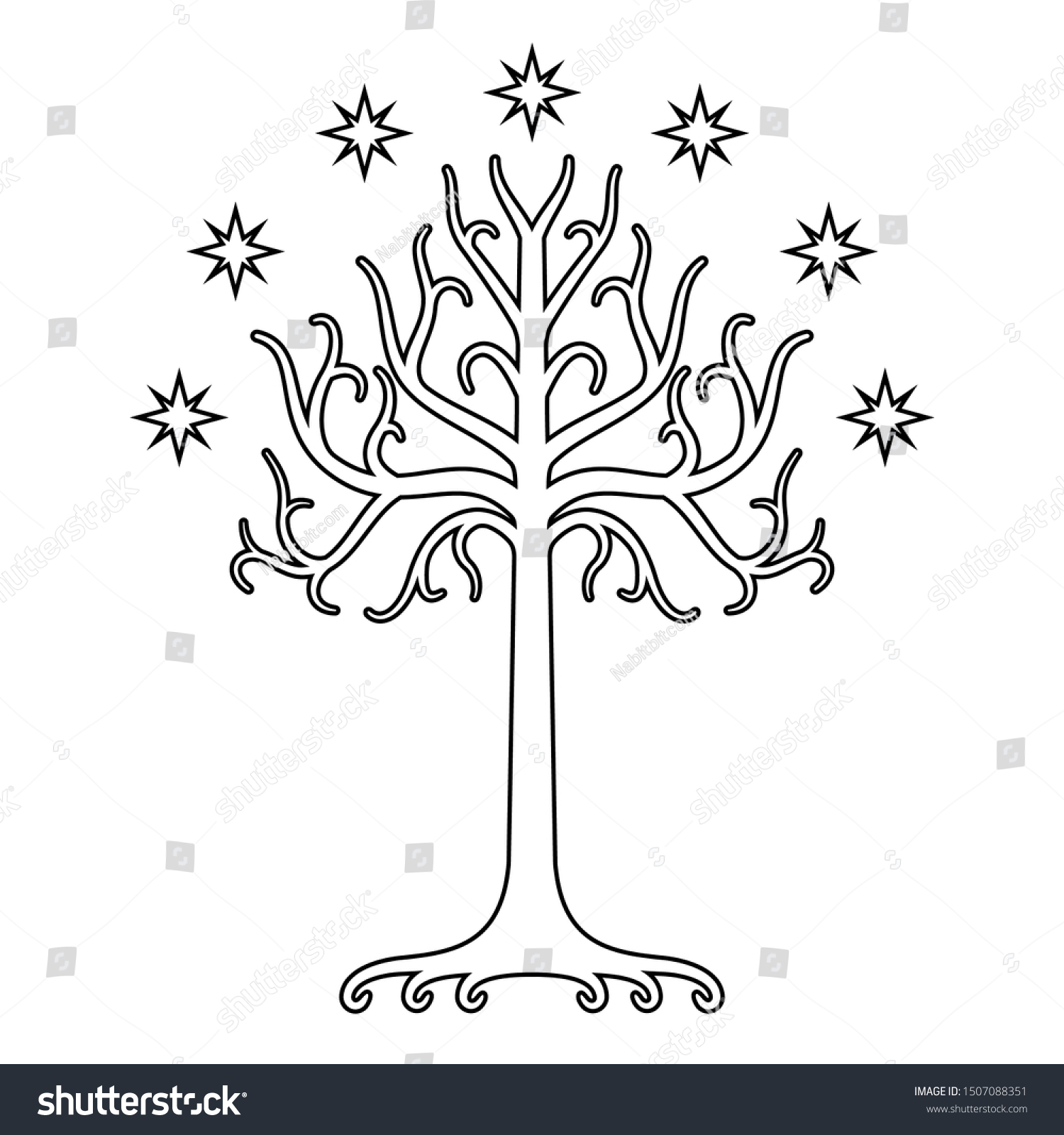 SVG of White Tree of Gondor. Isolated black and white eps svg