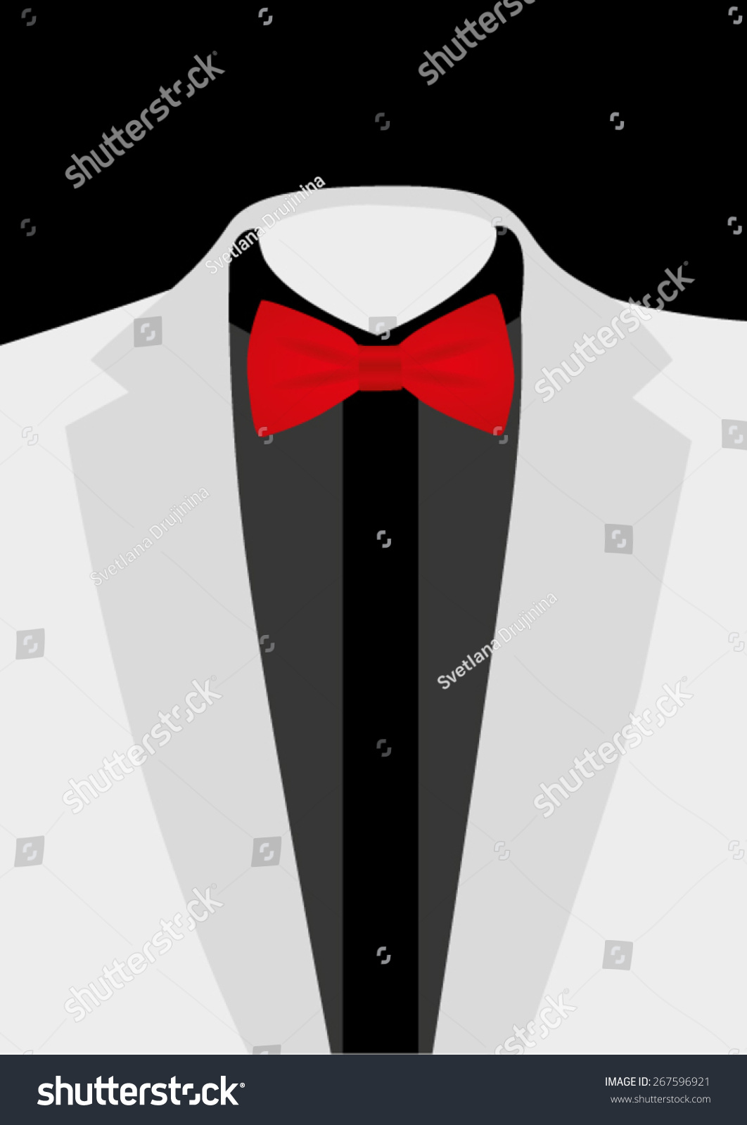 all white tux with red bow tie