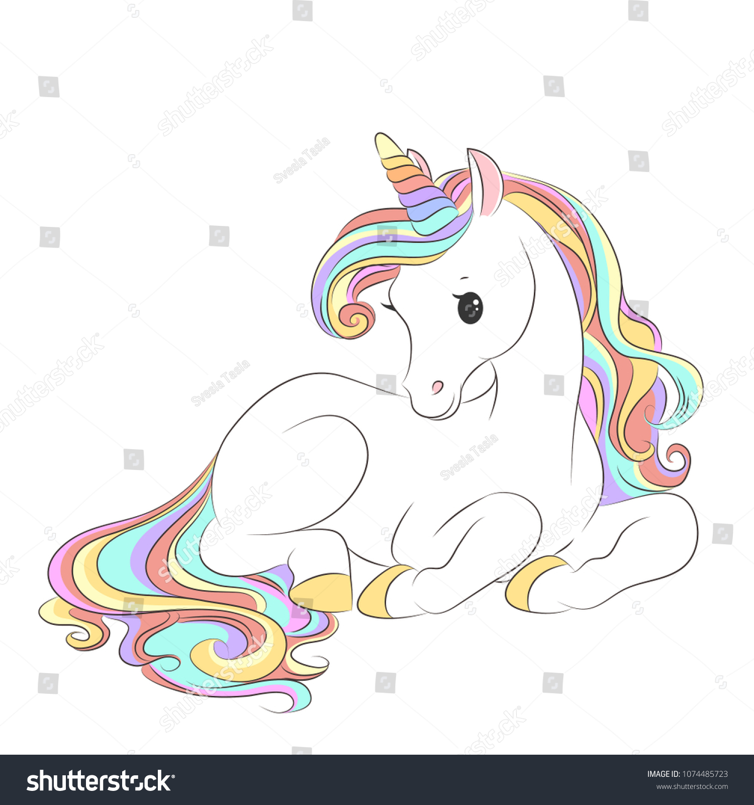 White Unicorn Rainbow Hair Vector Illustration Stock Vector (Royalty ...