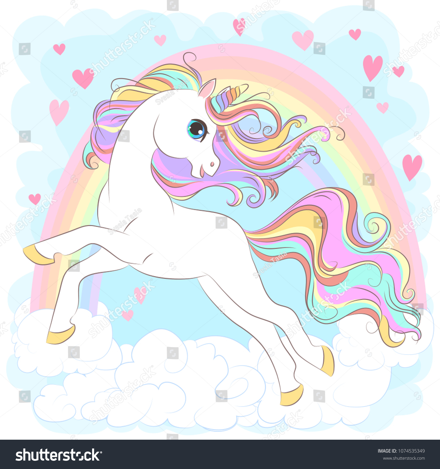 White Unicorn Rainbow Hair Vector Illustration Stock Vector (Royalty ...