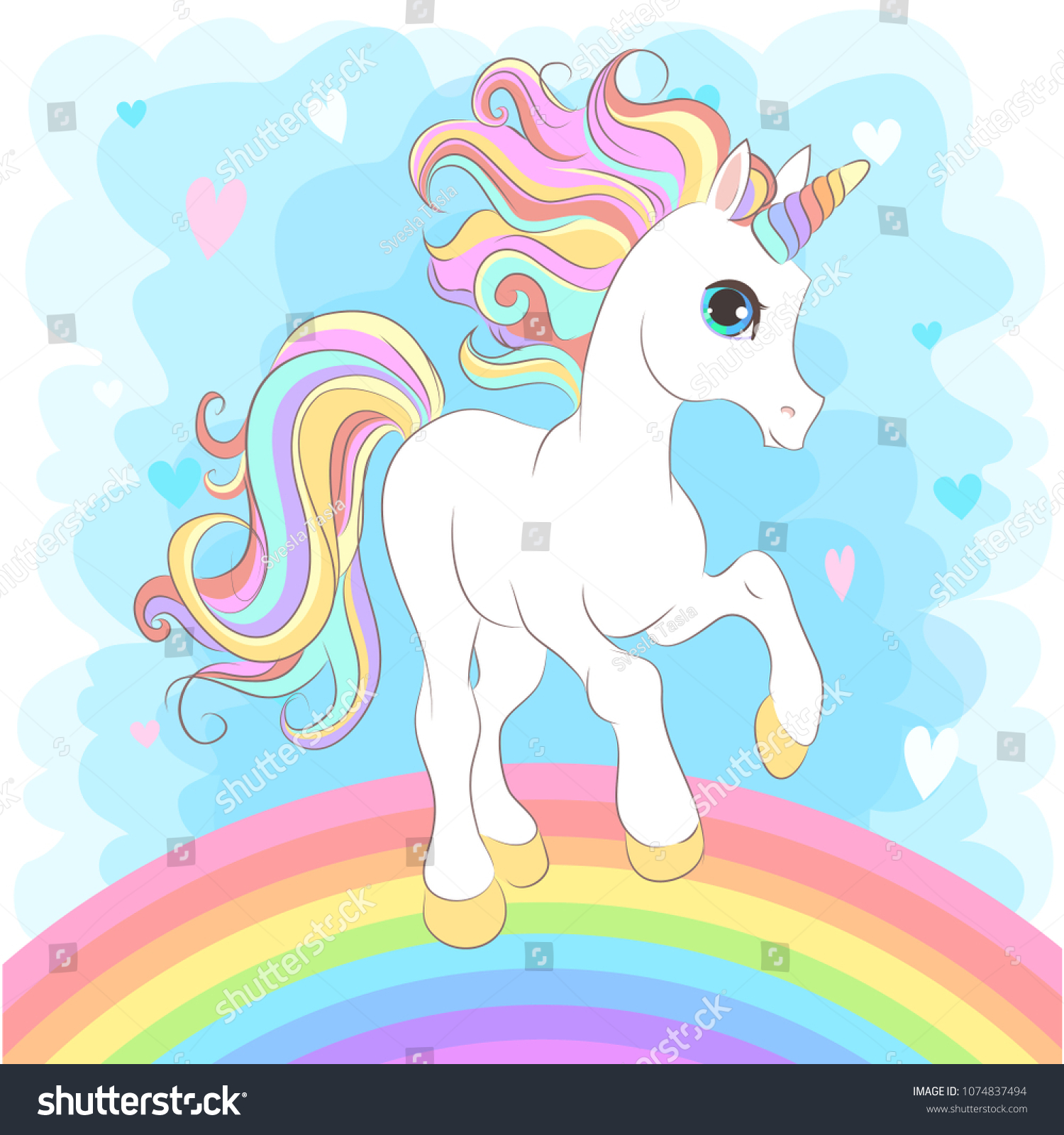 White Unicorn Rainbow Hair Vector Illustration Stock Vector (Royalty ...