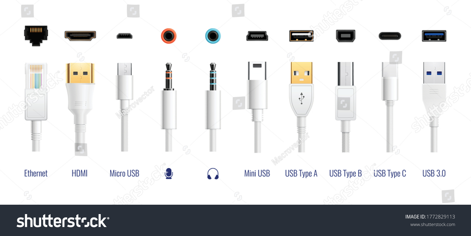 White Usb Types Port Plug Cables Stock Vector (Royalty Free) 1772829113 ...