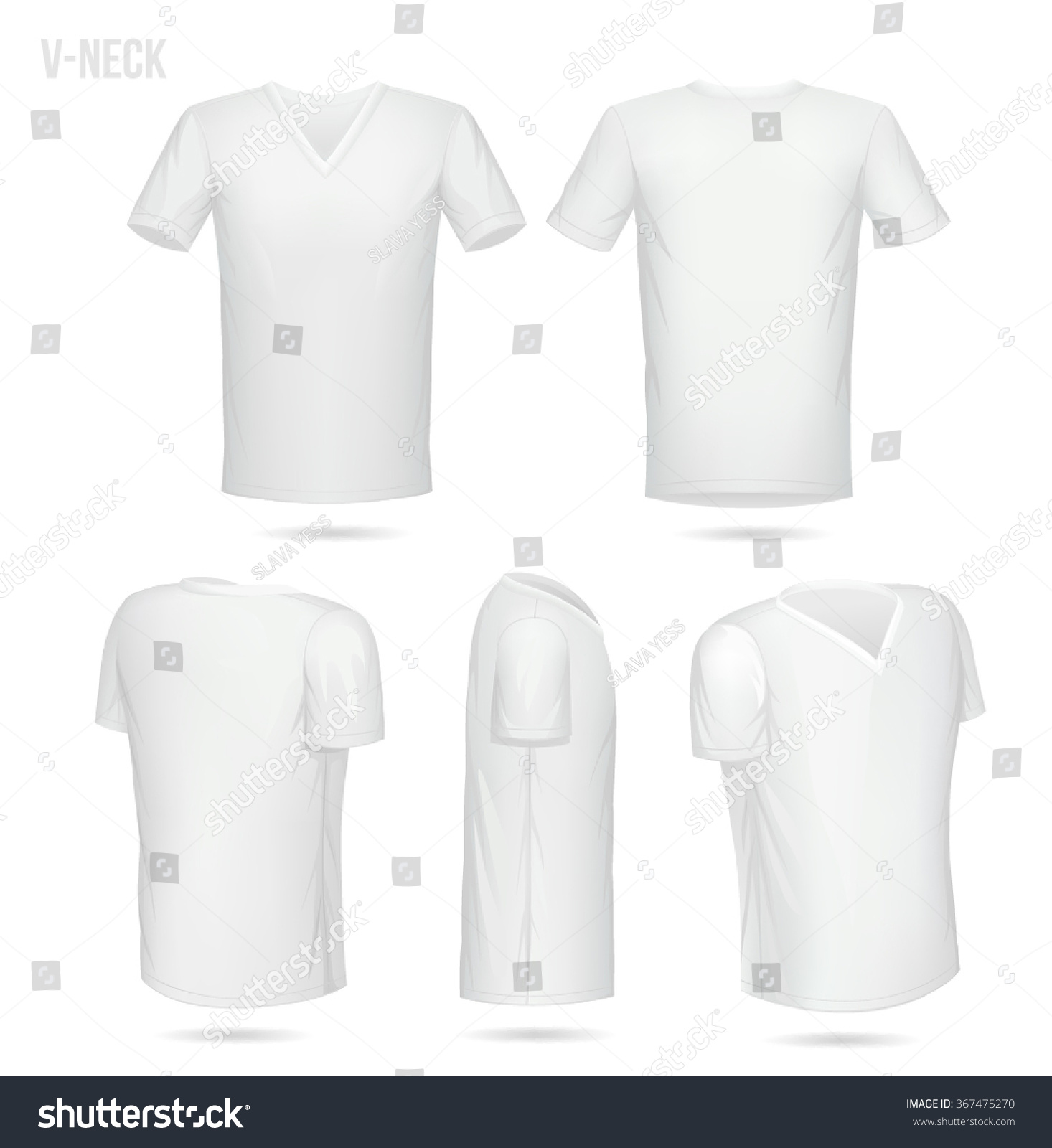 White V-Neck T-Shirt 5 Sides (Front, Back, 2/4 Both Left And Right And ...