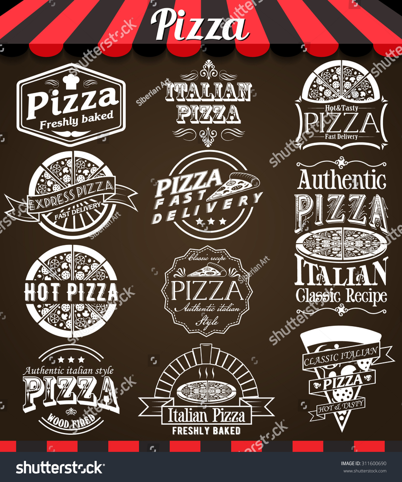 White Vector Collection Of Pizza Labels And Badges In Vintage Style On ...