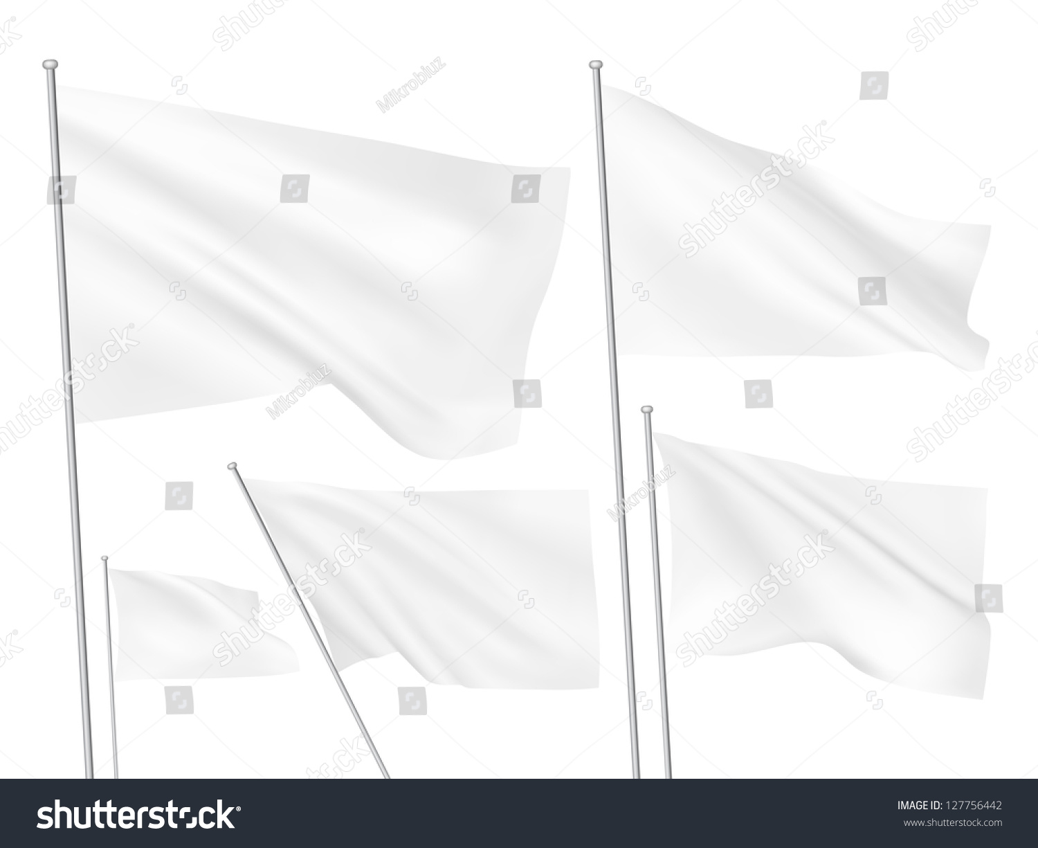 White Vector Flags. A Set Of 5 Wavy 3d Flags Created Using Gradient ...