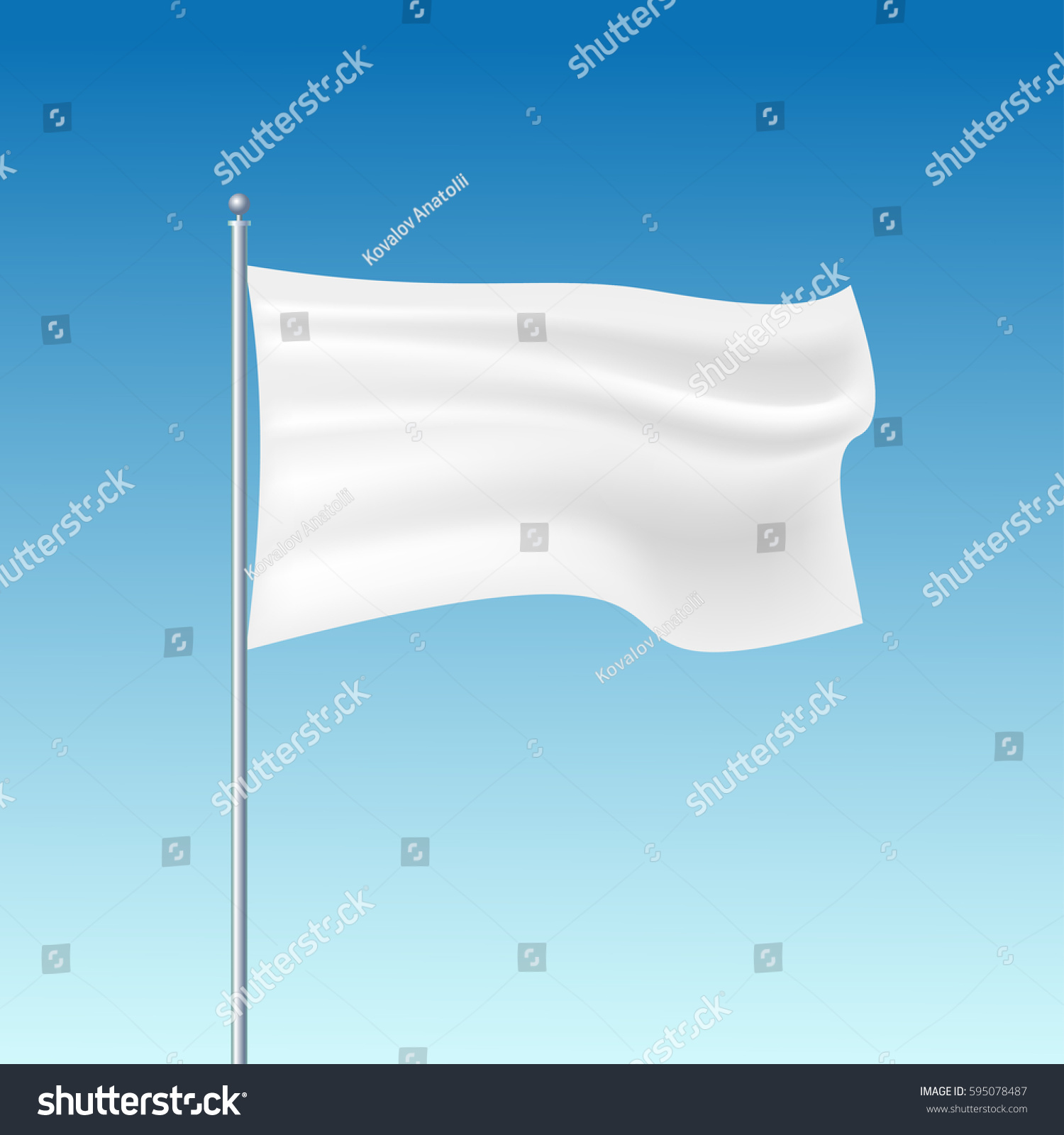 White Waving Flag Template Clean Horizontal Stock Vector 595078487