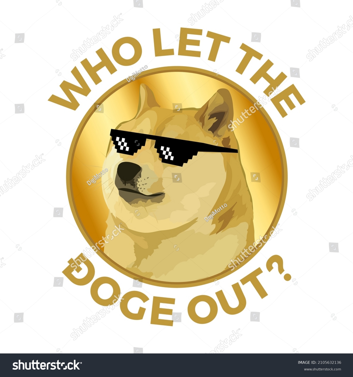 SVG of Who let the doge out meme doge coin concept cryptocurrency vector illustration with golden background for coin svg