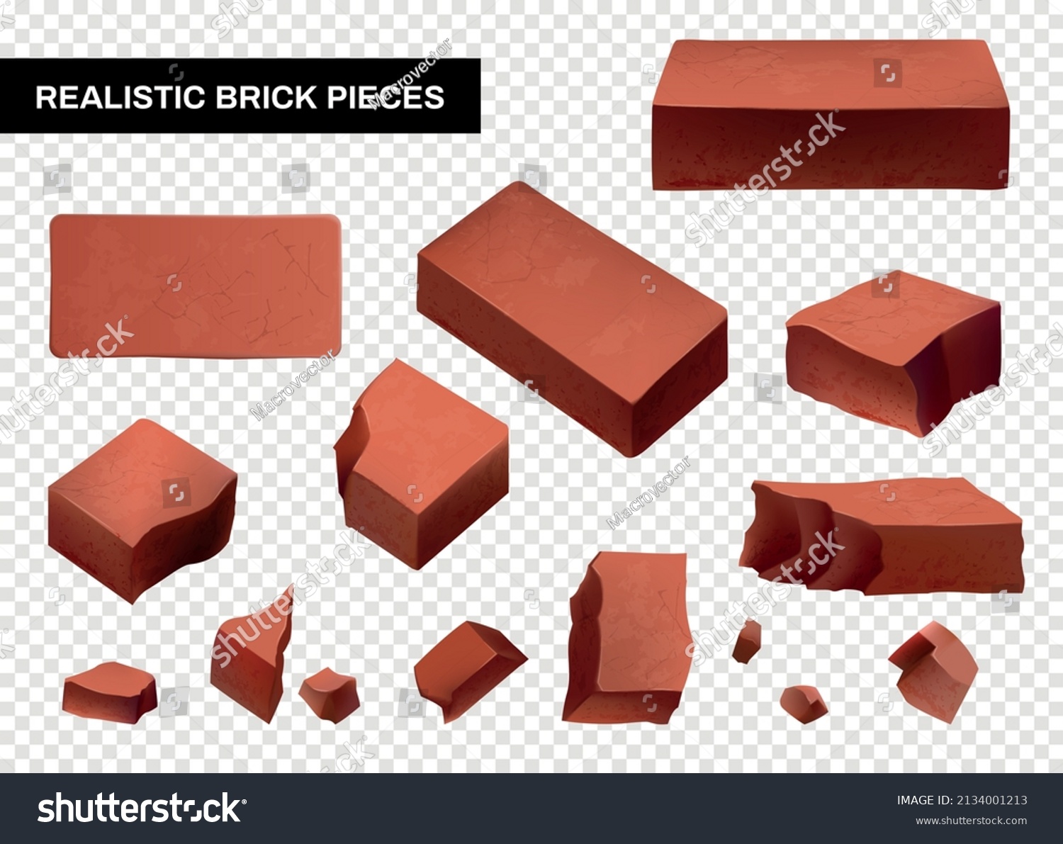 SVG of Whole and broken brick wall pieces set isolated on transparent background realistic vector illustration svg