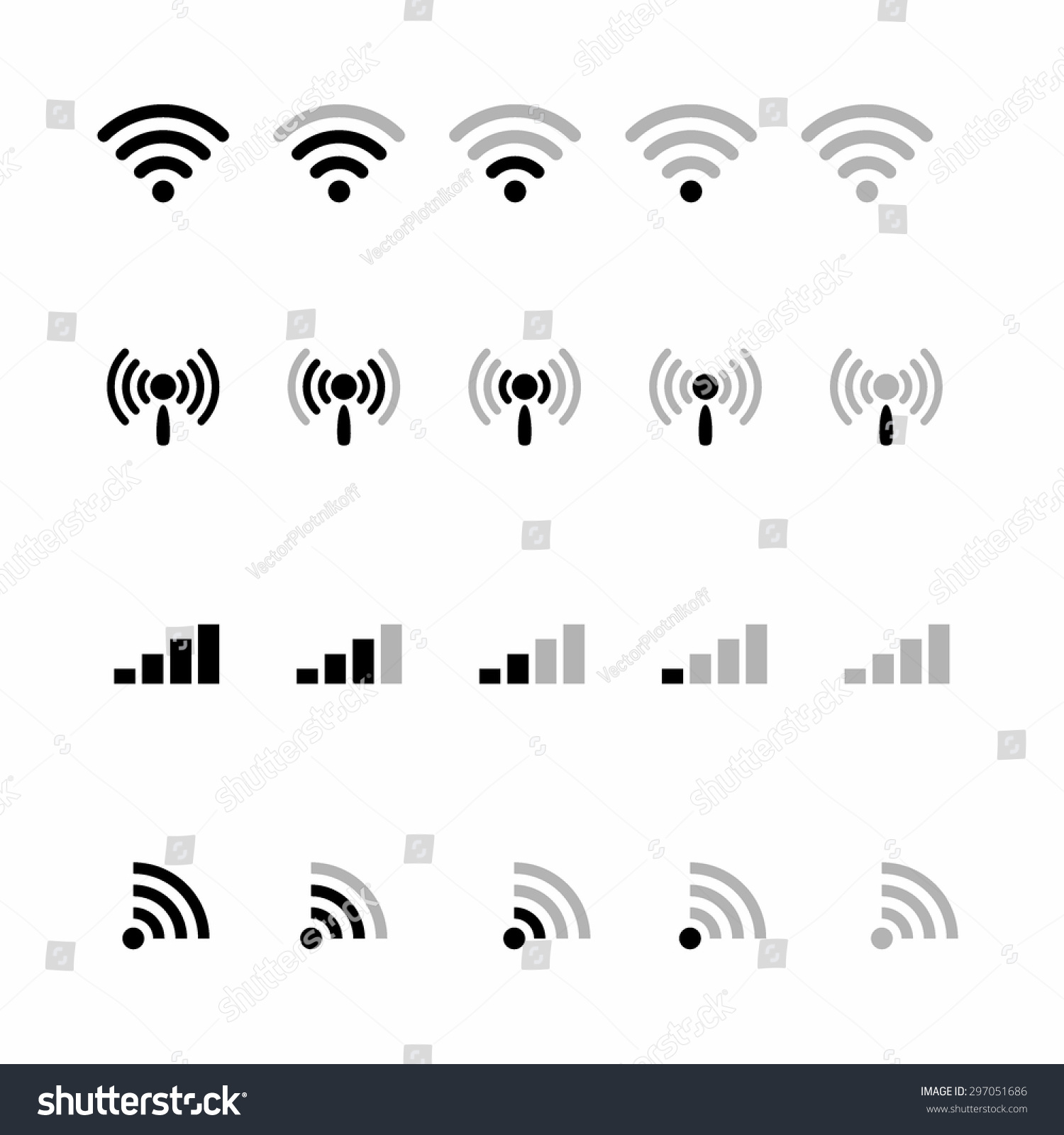 Wifi Icons Levels Signal Strength Indicator Stock Vector 297051686 ...