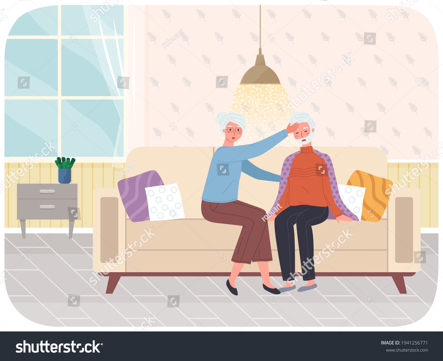 wife-taking-care-of-sick-husband-stock-illustrations-images-vectors