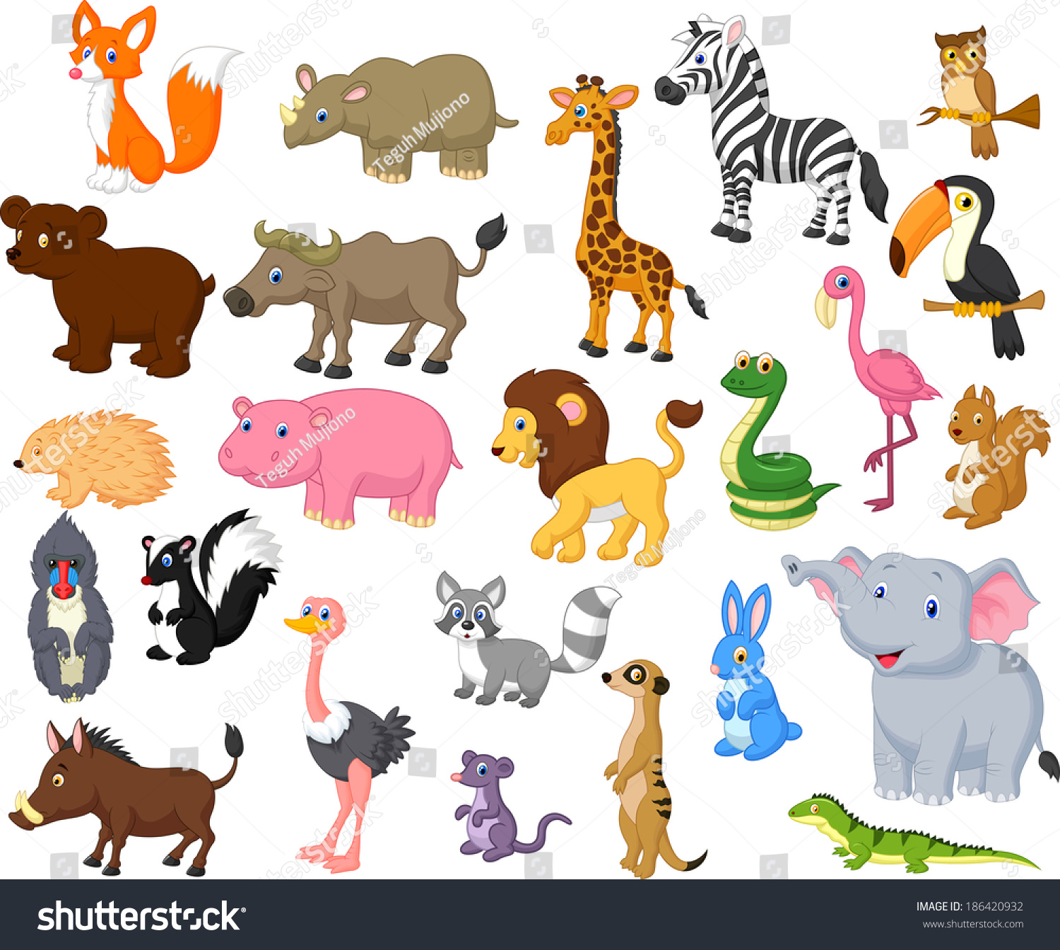 Wild Animal Cartoon Collection Stock Vector Illustration 186420932 ...