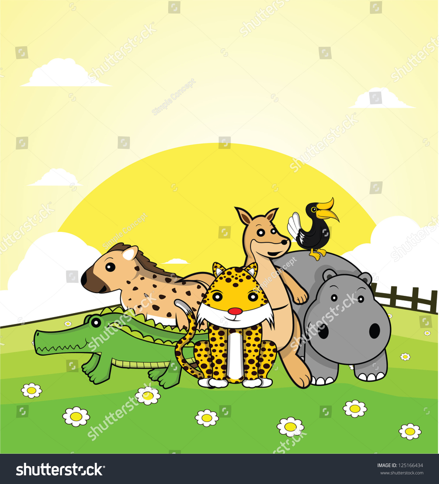 Wild Animal Crocodile Hyena Cheetah Kangaroo Stock Vector (Royalty Free ...