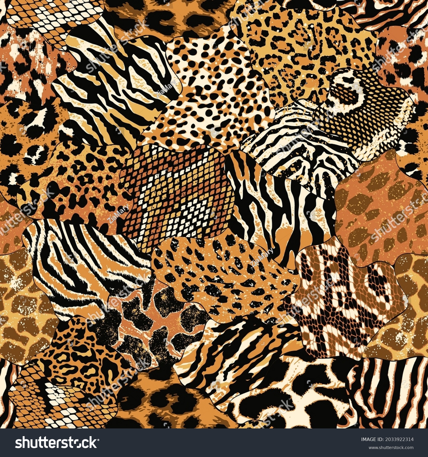 Wild Animal Skins Patchwork Wallpaper Abstract Stock Vector (Royalty ...