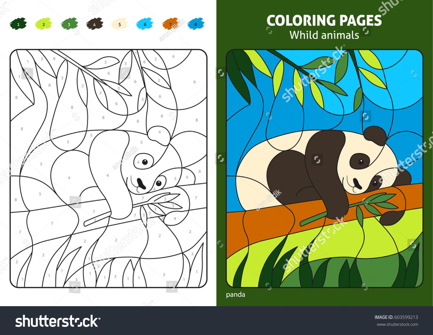 Download Wild Animals Coloring Page Kids Panda Stock Vector Royalty Free 603599213