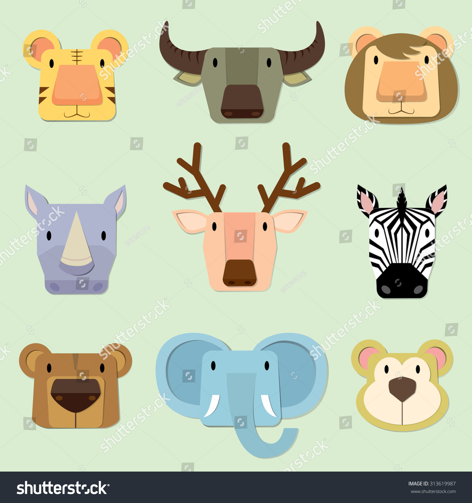 Wild Animals Face Vector Illustration Cartoon Stock Vector (royalty 