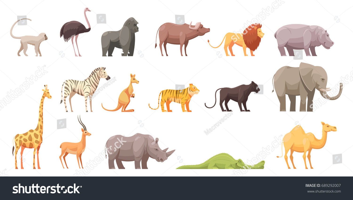 Wild Animals Retro Cartoon Collection Flat Stock Vector (Royalty Free ...