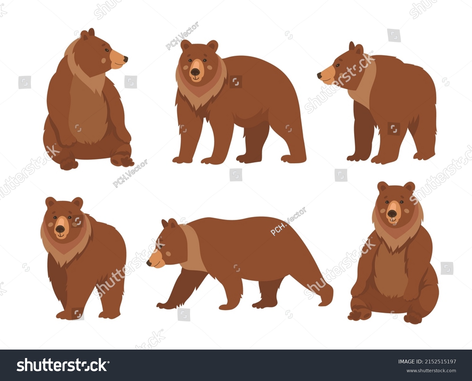 Wild Brown Bear Cartoon Character Flat Stock Vector (Royalty Free ...