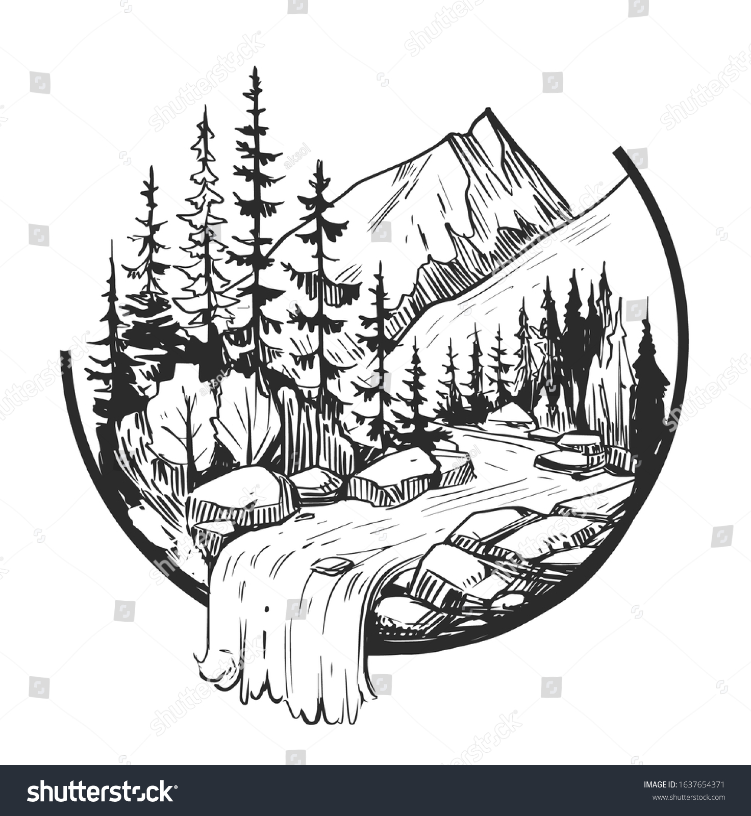 Wild Natural Landscape Tattoo Sketch Transparent Stock Vector Royalty Free 1637654371