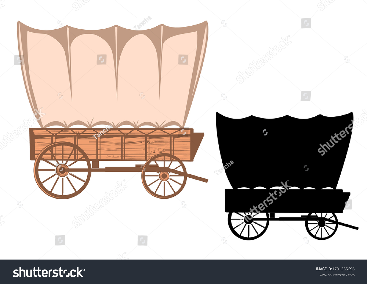 SVG of Wild west covered wagon black silhouette. Vector Western color illustration isolated on white  svg
