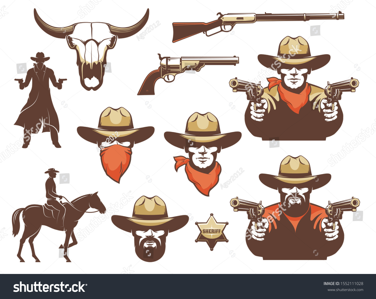 Wild West Cowboy Weapons Design Elements Stock Vector (Royalty Free ...