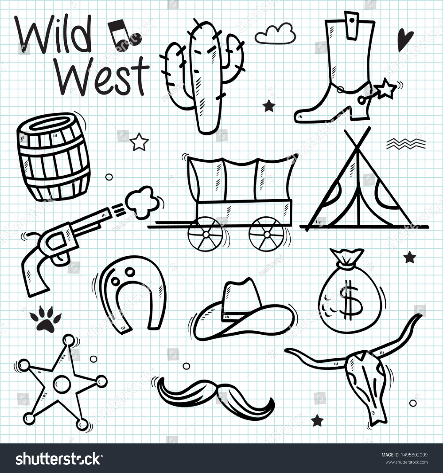 Wild West Cowboys Icons Set On Stock Vector (Royalty Free) 1495802009 ...